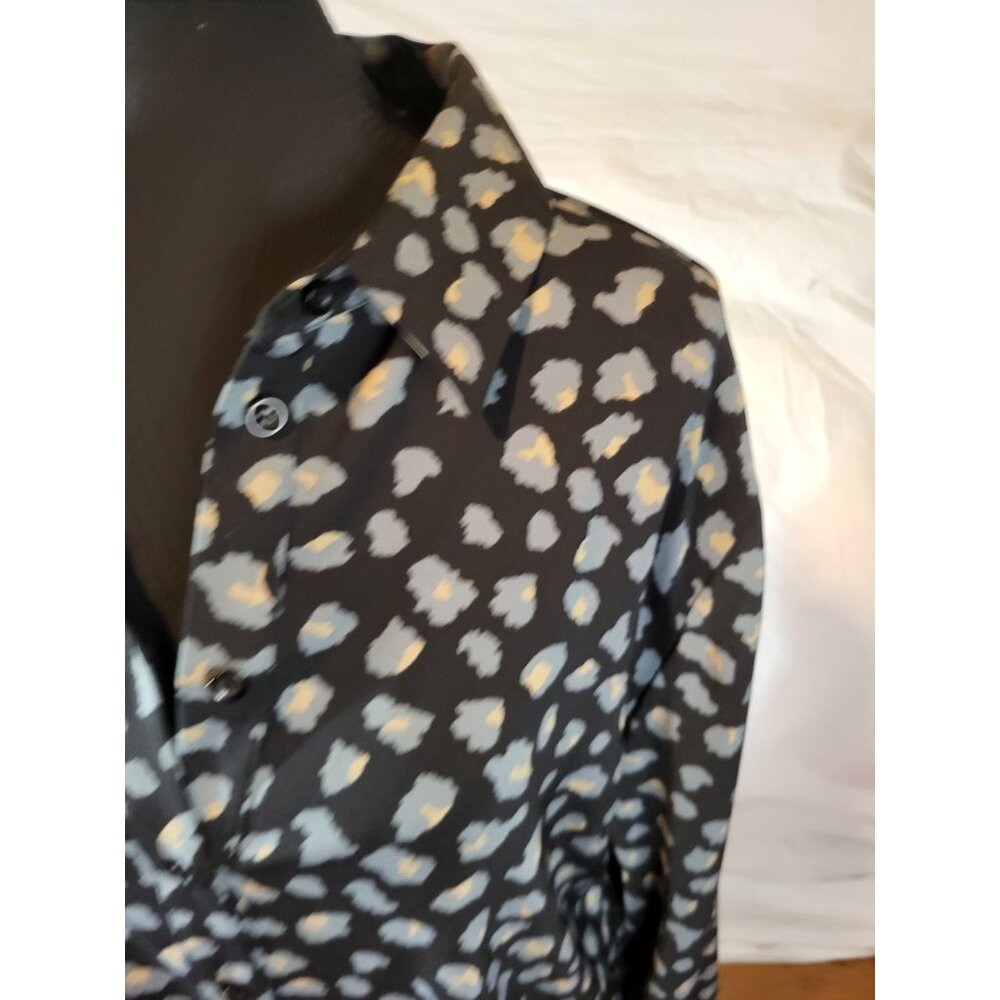 SUSAN GRAVER Button Front Navy Animal Print Long‎ Sleeve Dress L - Picture 2 of 5